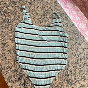 Free People Black blue and White Striped bodysuit